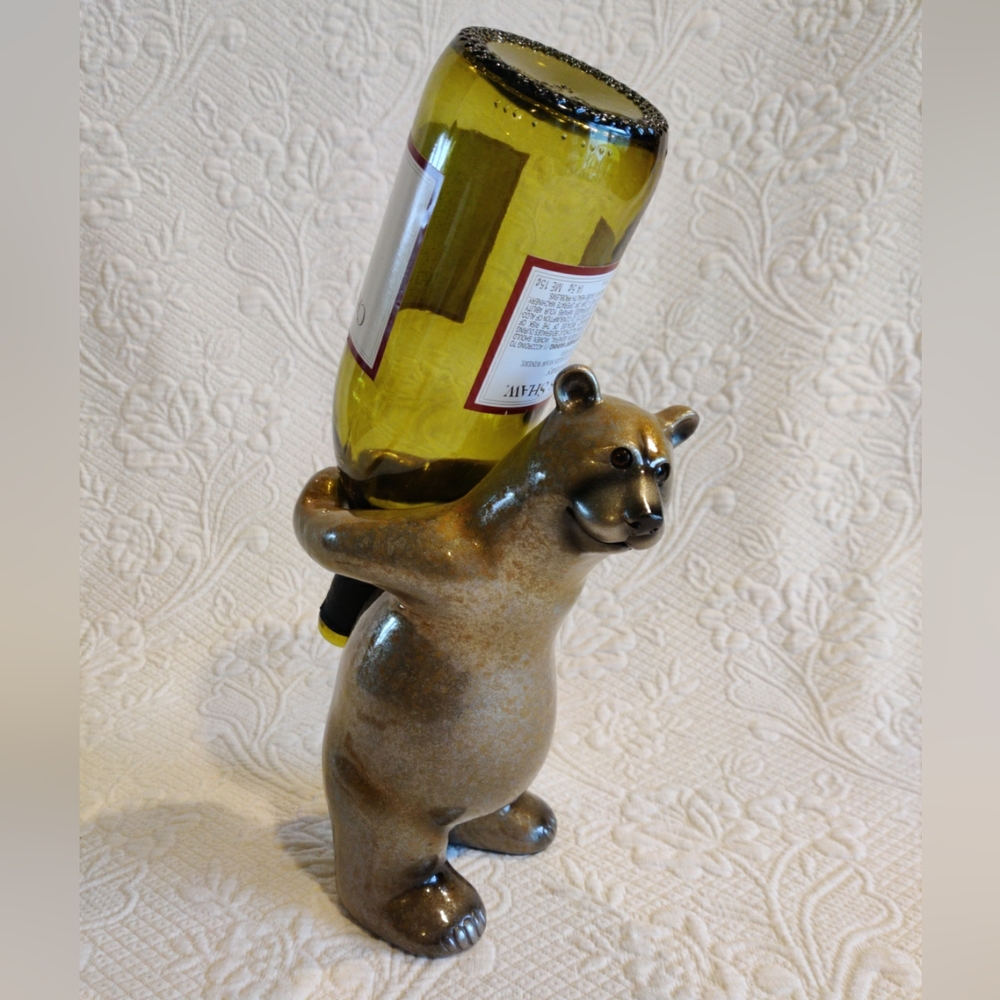 Slifka Ceramic Speckled Gold Large Bear Wine Bottle Holder